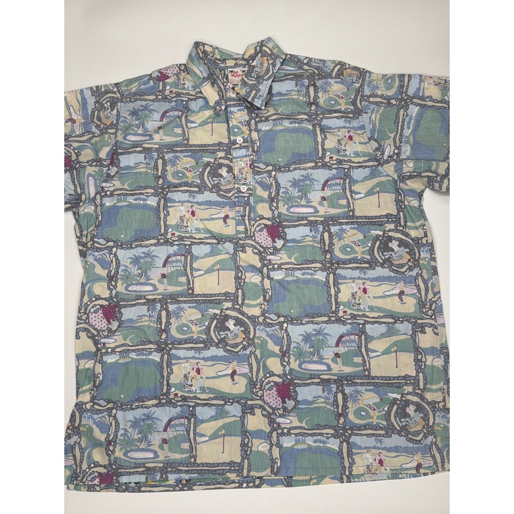 Go Barefoot Mens XL Vintage Golf Novelty Print Hawaiian Popover Shirt Blue USA